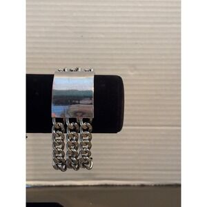 Aldo Silver Tone Triple Curb Chain ID Plate Bracelet Adjustable Lobster Clasp